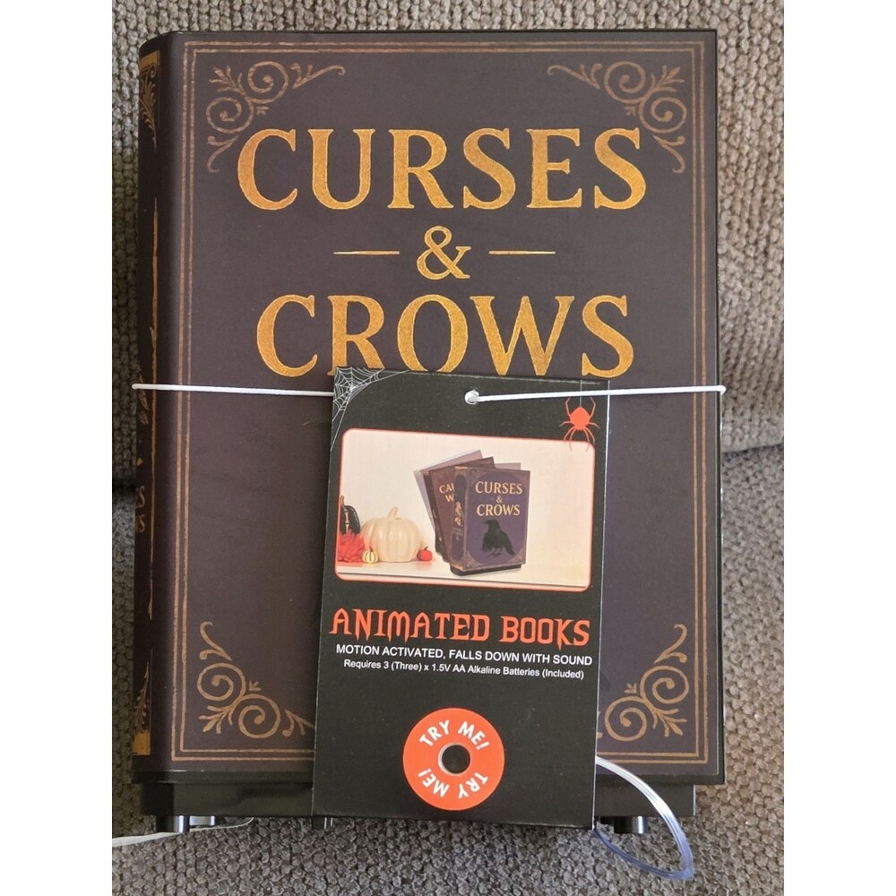 Halloween Animated Books Motion Activated Sound Falling Book Prop Curses Crows N